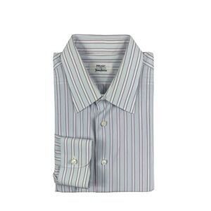 Fray Neiman Marcus Mens Large Blue Purple Striped Cotton Button Front Shirt